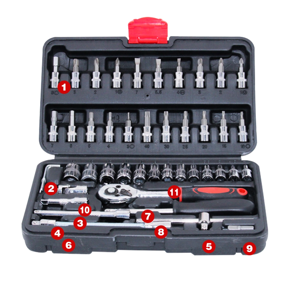 Low MOQ 46 PCS 1/4" Torque Wrench Socket Set Household Bike Bicycle Repairing with Plastic Tool Box